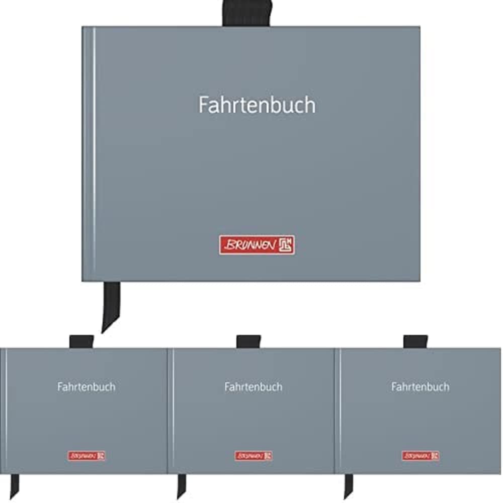 Brunnen 1010143 Fahrtenbuch (A6 quer, Hardcover mit Soft-Touch Laminierung, mit Stiftschlaufe, Zeichenband und Einstecktasche, fadengeheftet, 40 Blatt) grau, 4er Pack