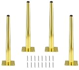 Seimneire 4pcs 12 Inch Furniture Legs, Straight Conical Metal Legs Luxury Gold Mid-Century Style Fur