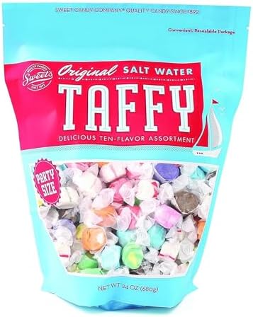 Sweet's, Salt Water Taffy, American Candy, Assorted Sweets, 10 Different Flavours, Party Size Bag, 680 Grams