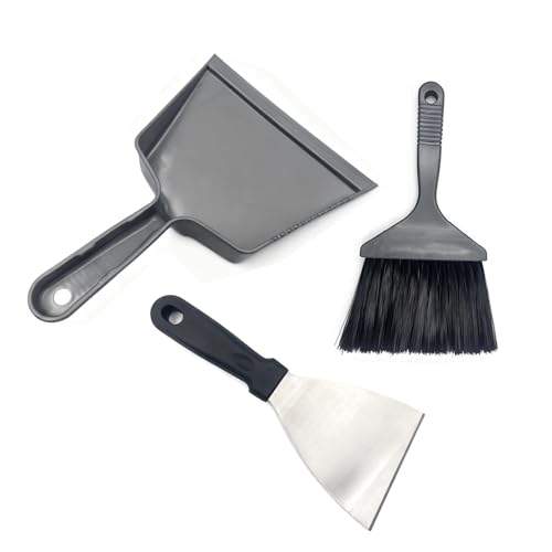 All-in-One Ash Cleanup Kit for Pellet Grills | 3-Piece Set Includes Large Ash Scoop Soft Bristle Brush & Scraper to Easily Remove Ash & Debris | Simplify Your Grill Maintenance (Grey & Black)