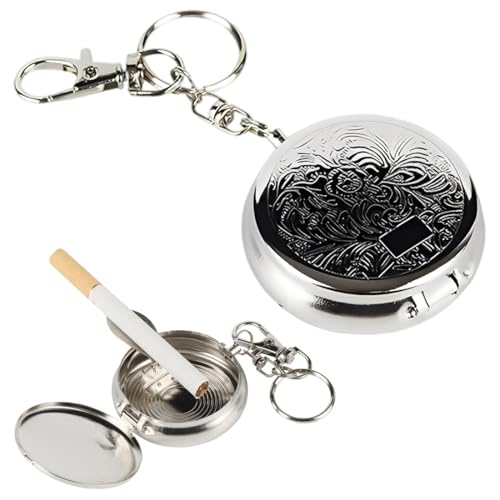 UZEXYO 1 PC Portable Pocket Ashtray, Portable Ashtrays for Cigarettes with Key Chain and Cigarette Snuffer, Pocket Ashtray, Travel Ashtray (Carved Pattern)