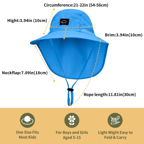 Image of ZOORON Kids Sun Hat with Neck Flap UPF 50+ UV Protection Wide Brim Breathable Fishing Safari Beach Summer Hat for Boys Girls