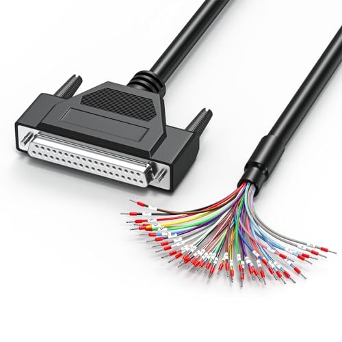 JUXINICE DB37 Female to Bare Wire with Cable Marker 6.6FT, D-SUB 37-Pin Connector to Single End Cable with Terminals, Multicore 37 Wire All Provided - Black