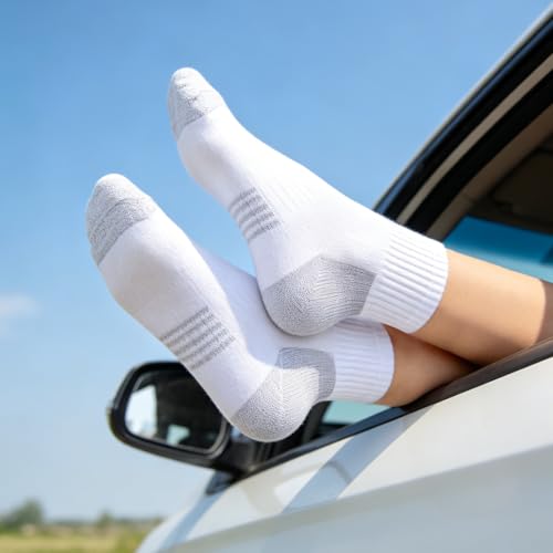 Image of YUEDGE Womens Quarter Athletic Socks, Anti Blister Running Socks, Terry Cushioned High Ankle Socks, OEKO Certified, 5 Pairs