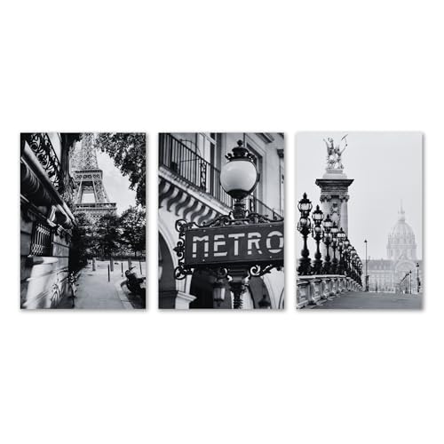 SALVADERO Lot de 3 affiches A3 - PARIS, Metro - Poster photos en noir et blanc, pour chambre, salon ou bureau