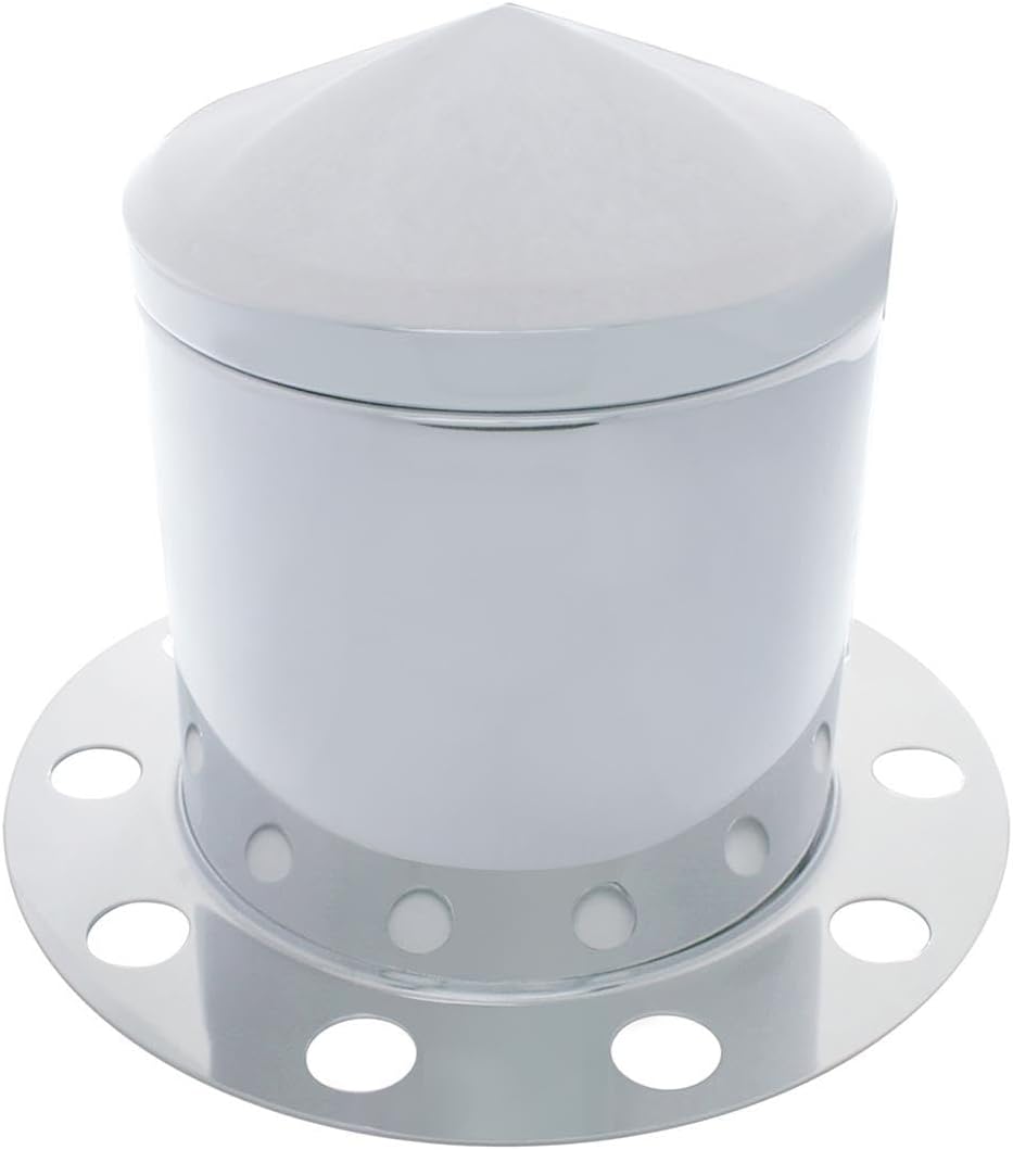 United Pacific 10226 Axle Hub Cover, Rear, Chrome, Pointed, with 33mm Nut Cover, Steel/Aluminum Wheel