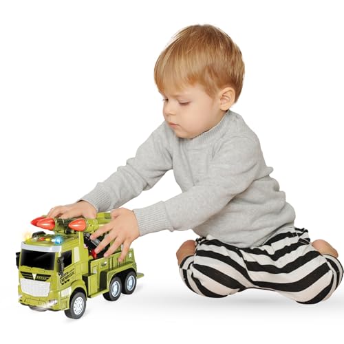 Image of Amazon Brand - Jam & Honey Friction with Lights & Sound Trucks for Kids | Missile Truck for Kids for Age 3+ Years | Green