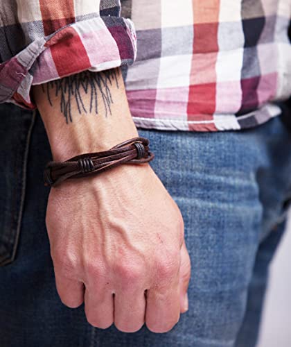 Mens Leather Bracelet Braided Brown Rustic Gift For Dad Fathers Day Cuff Wrist Band Rope Bracelet For Guys #TOP1