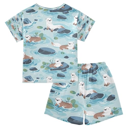 senya Otter on Pond Summer Pajamas Set Short Cotton Sleepwear 2 Piece2