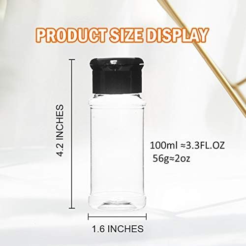 Gonioa 25Pcs 2OZ/3.3FL.OZ Empty Plastic Spice Bottles Set,Salt & Pepper Shaker Sets,Shakers Seasoning Jar - For Storing and Dispensing Spices,Herbs and Powders - Perfect Clear Spice Jars(Black)