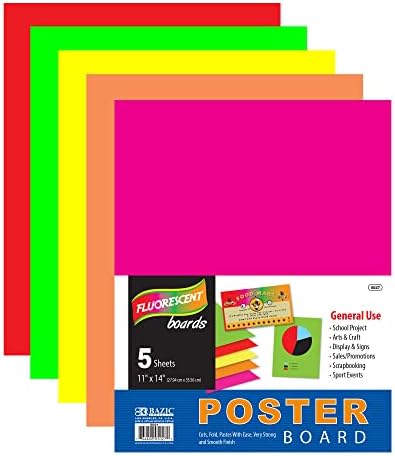 BAZIC Poster Board 11" X 14" Assorted Neon Colored Poster Board Paper for School Craft Project Presentation Drawing Graphic Display (5/Pack), 1-Pack