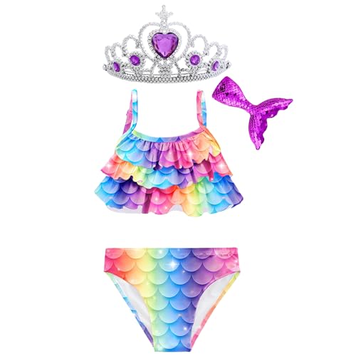 Image of Girls Bathing Suit 3PCS Cute Ruffle Tankini Swimsuits with Skirt Kids Beach Swimwear 3-12Y