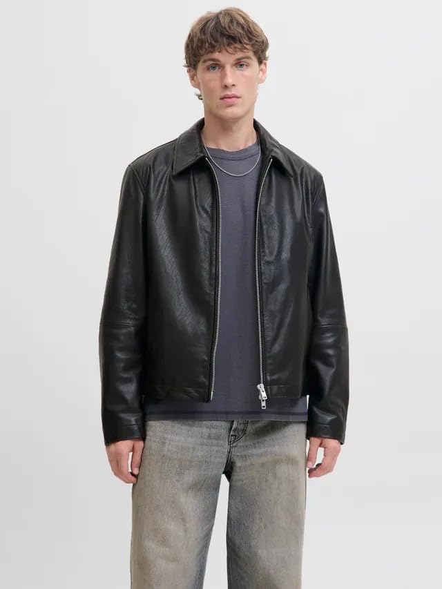 Image of Men's Genuine Leather Jacket for Men Women Stylish Casual Biker Jacket Premium Soft Leather Regular Fit Zip Closure Winter Fashion Outerwear for Travel Party Office Riding (S - XXl)