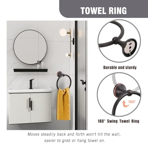 AGKXHDEC 4-Piece Bathroom Hardware Set: Oil-Rubbed Bronze Bathroom Accessory Set, Towel Bars,Towel Ring,Toilet Paper Holder,Robe Hook, Wall Mounted,Optional Install Towel bar for 16 or 24 inch