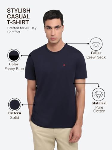 Image of Raymond Men Regular Fit Solid Pattern Pure Cotton Crew Neck Half Sleeve Casual T-Shirt