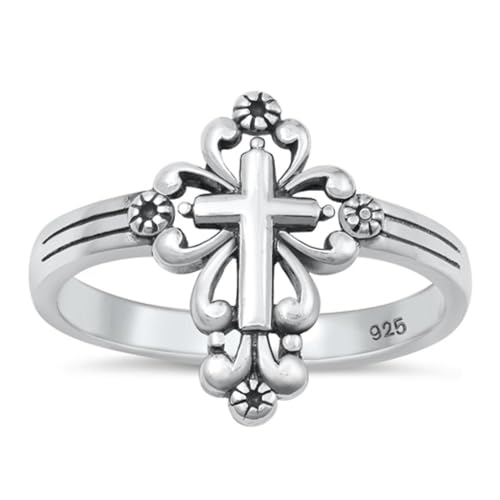Sterling Silver Classic Vintage Cross Ring Christian Religious 925 Size 8