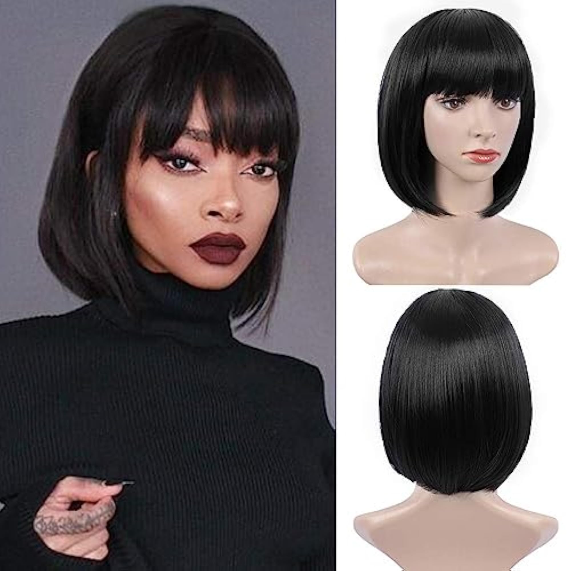 Women's Short Full Head Bob Hair Wig with Bangs