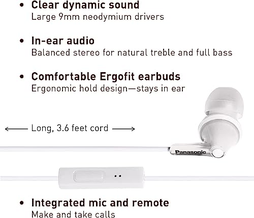 Image of Panasonic RP-TCM125-W in-Ear Headphones with Mic White
