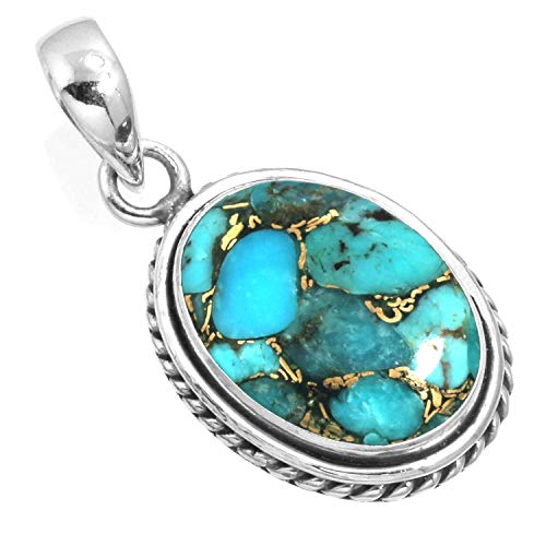 JEWELOPORIUM Copper Blue Turquoise 925 Sterling Silver Pendant for Women