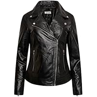 Chaqueta Biker de cuero para mujer, Clean Biker - Negro, L