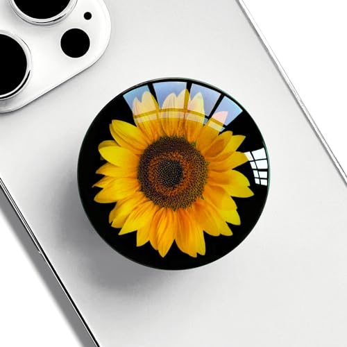 Ksadiye Translucent Clear Phone Grip with Expanding Kickstand Cell Phone Collapsible Stand Sunflower Flower Design for Smartphones
