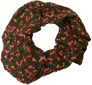 Hair Elastic Scrunchie - Christmas Holly - Red Holiday Hair Tie with Traditional Green and White Floral Holly Pattern - Gift, Stocking Stuffer, or Ponytail Fashion Accessory