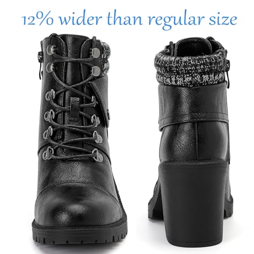 Luoika Women's Wide Width Combat Boots - Extra Wide Width High Heel Side Zipper Slouchy Ankle Boots Short Booties.4