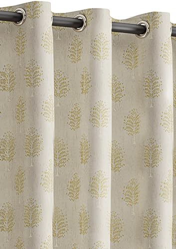 Image of Yellow Weaves 1 Pc Jacquard Tree Eyelet Long Door Curtain - Perfect for Home, Office, Bedroom, Living Room & Balcony - 7 Feet (Golden)