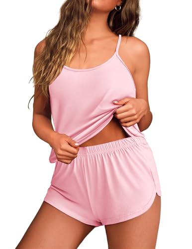 Image of Ekouaer Womens Cami Pajama Sets Soft Shorts Lingerie Set Camisole 2 Piece Cami Shorts Pj Nightwear
