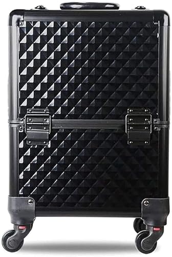 Image of Adson Professional Beauty Makeup Cosmetic Aluminium Vanity Trolley Train case (Diamond Cut with Black Corners)