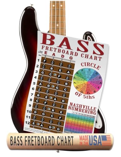 4 String Bass Instructional Chart with Fretboard Notes Poster - Nashville Numbering System - Circle of 5ths | A New Song Music | 11