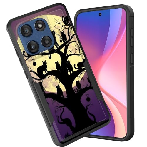 CICPLKSE for Moto Edge 2025 Case,Dual Layer Heavy Duty Hybrid Shockproof Hard PC Soft Silicone TPU Bumper Protective Cover Case for Motorola Moto Edge 2025,Black Cat Moon