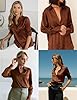 Zeagoo Womens Satin Blouse Long Sleeve V Neck Elegant Shirt Button Down Business Work Tops Casual Loose Shirts for Women Brown XXL #3