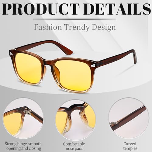 Image of Polarized Sunglasses for Women Men Night Vision Glasses Anti Glare | Yellow Anti Glare UV400 Lens, Lightweight Square Frame, for Day Night Use, Driving, Fishing, Cycling, Traveling