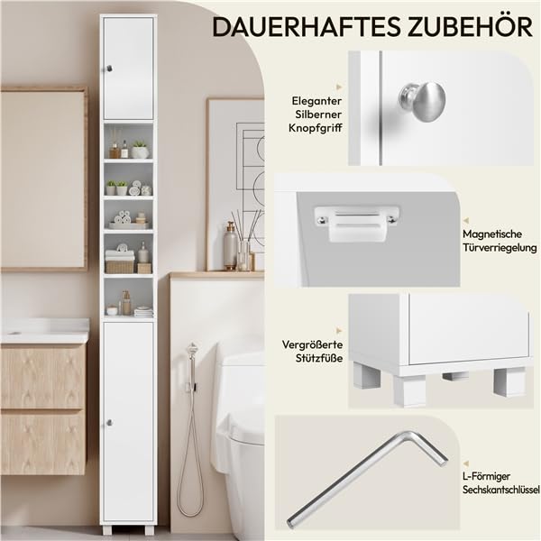 Yaheetech Badezimmerschrank, Badschrank, hoch, schmaler Aufbewahrungsschran