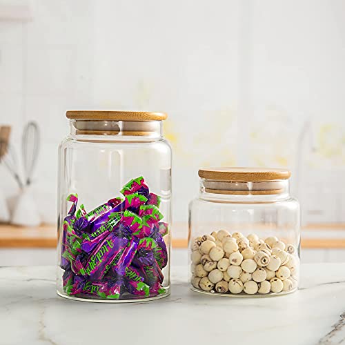 Moladri 900Ml/30Oz Clear Cute Glass Storage Canister Holder With Airtight Bamboo Lid, Modern Decorative Container Jar For Coffee, Spice, Candy, Salt, Cookie, Condiment, Pepper, Sugar #TOP2