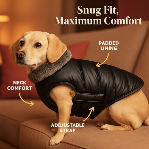 Image of Sage Square Dog Jacket Winter Coat with Fur Collar, Light Weight, Ultra Warm Windproof, Waterproof Dog /Puppy for Cold Weather, Thicker Fleece Jacket (Black, XLarge - 28inch)