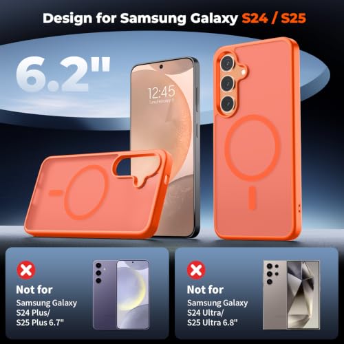 Image of SUPFINE Magnetic for Samsung Galaxy S24 Case / S25 Case with Screen Protector, (Built-in Magnets) (Military Grade Drop Protection) Slim Translucent Shockproof Phone Case,Orange