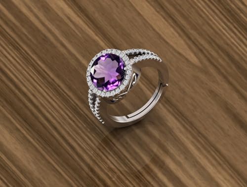 Image of LMDPRAJAPATIS 9.25 Ratti 8.50 Carat Natural Amethyst Gemstone Silver Plated Ring Oval Cut Gift for Womens And Girls