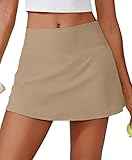 PINSPARK Tennis Skirts for Women V Waisted Golf Skorts Lightweight Athletic Skirt Stretchy Workout Skort with Pockets, Khaki Medium
