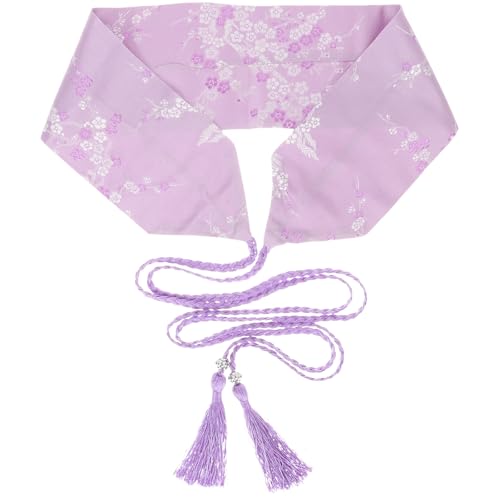 Abaodam Cinturón Bordado Vintage para Mujer Estilo Japonés y Chino Hanfu, Cinturilla de Tela Tejida Púrpura Práctica y Elegante para Fiesta de Baile y Prom