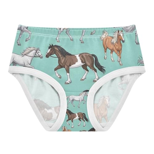 Girls Briefs, Colorful Horse Teal Toddler Panties, Cotton Underwear Girls, 2T–8 Years