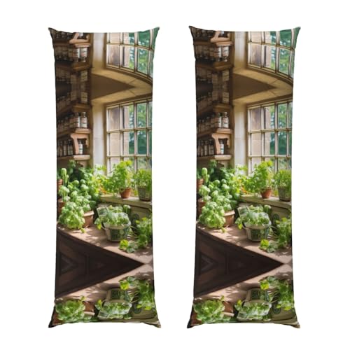 Herbal Leaves and Plants Zipper Body Pillow Case Pillow Cover Hair Skin