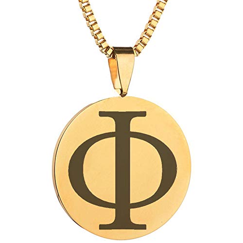 Laser Engraved Greek Alphabet Phi Symbol Letter Stainless Steel Pendant Necklace Well Polished