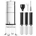 OEMIRY 3.25G Gravity-Fed Water Filter System, NSF/ANSI Standard, 304 Stainless Steel System with 3 Carbon Filters, 3 Fluoride Filters and Stand, Reduce 99% Chlorine, Lead and Fluoride