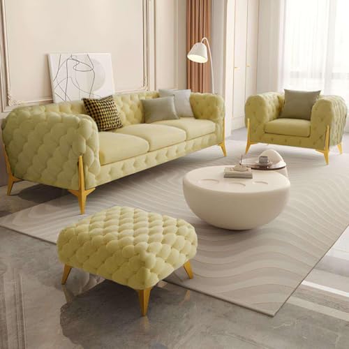 Image of Classic 3+1= 4 Seater with Footrest Seater Sofa Set Luxury Chesterfield Modern Fahionalable Sleeper Sofa for Living Room, Dining Room, (MAHEDI F)