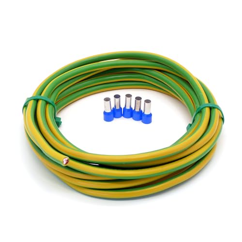 Event-Kabel&more-Set Erdungskabel 16mm² - Grün/Gelb - H07V-K - Erdungsleitung Aderleitung feindrähtig flexibel (5-100m) inkl. 5 Aderendhülsen (20 Meter)