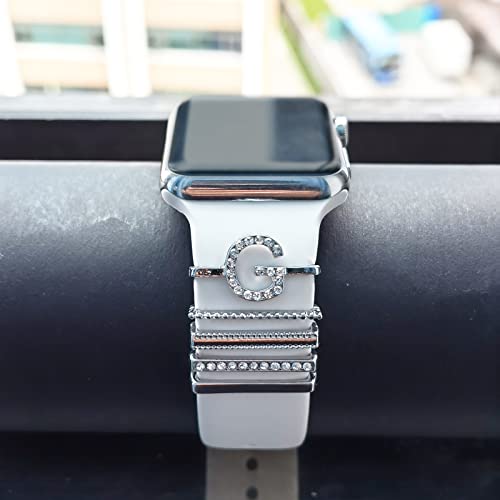 Image of 5Pcs Charms for Apple Watch band 41mm 45mm 40mm 44mm 38mm 42mm 46mm 49mm Women,Diamond+Metal Jewelry Decorative Ring For iWatch series 11 10 9 8 7 6 5 4 se 3 /2,Galaxy watch 7 /6 /5 /4,Strap Accessories