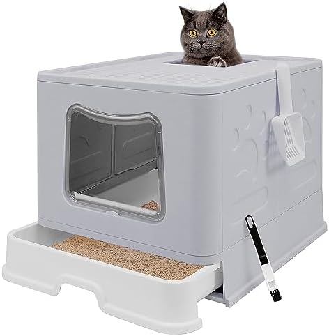 Enclosed Cat Litter Box With Drawer – Leakproof, Splash Guard, Top & Front Entry, Purple - View #5