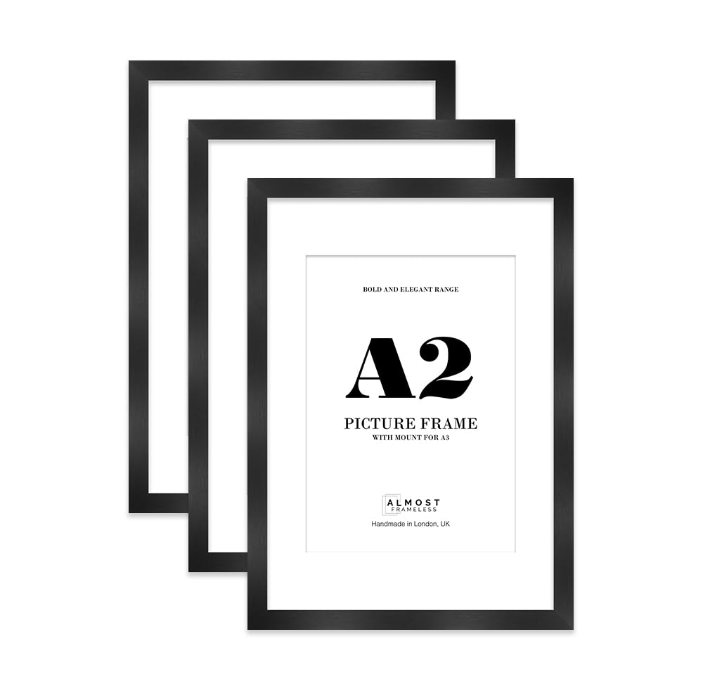 A2 Picture Frame With Mount For A3 or A2 Without Mount - Wide Molding - Pre-Installed Wall Mounting, Black, 3 Pack — image 1